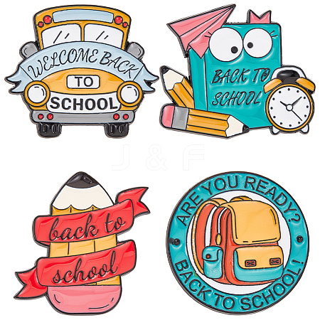 SUNNYCLUE 8Pcs 4 Styles Backpack/Pencil/Book Back to School Theme Enamel Pins JEWB-SC0001-45-1