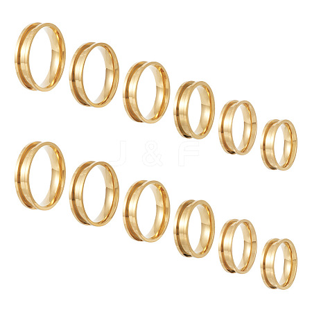  12Pcs 6 Size 201 Stainless Steel Grooved Finger Ring Settings RJEW-TA0001-05G-1