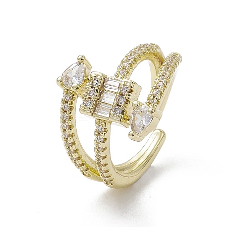 Rack Plating Brass Micro Pave Cubic Zirconia Open Cuff Rings RJEW-K257-40G-1