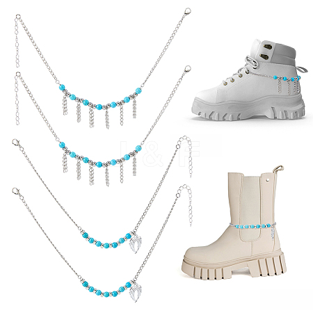 4Pcs 2 Styles Heart Wing Zinc Alloy Charm with Synthetic Turquoise Beads Boot Strap Chains BJEW-FH00002-1