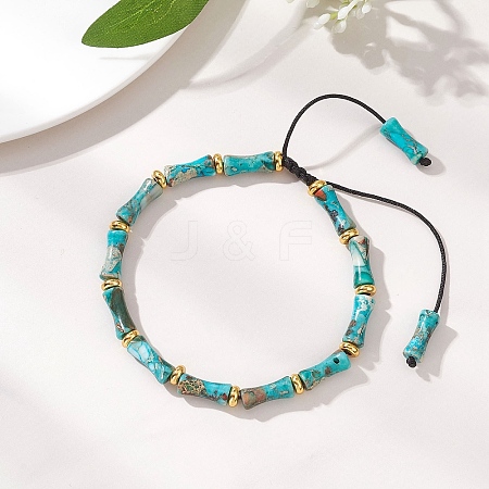 Natural Dyed Imperial Jasper & Brass Beads Braided Bead Bracelets BJEW-JB13418-01-1