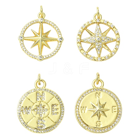 8Pcs 4 Styles Brass Micro Pave Cubic Zirconia Pendants KK-CJ0003-81-1