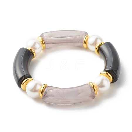 Chunky Acrylic Curved Tube Beads Stretch Bracelet for Teen Girl Women BJEW-JB06993-02-1