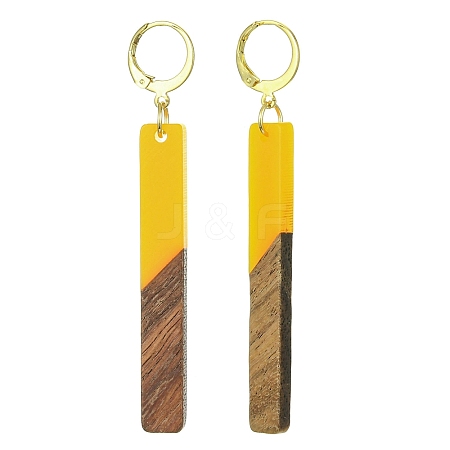 Two Tone Resin & Walnut Wood Rectangle Dangle Leverback Earrings EJEW-JE05503-01-1