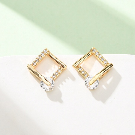 Brass Micro Pave Cubic Zirconia Stud Earrings KK-CBACC01-04G-1