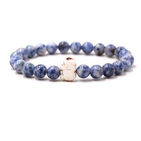 Natural Blue Spot Jasper & Synthetic Turquoise Beads Stretch Bracelets for Men Women QO0012-16-1