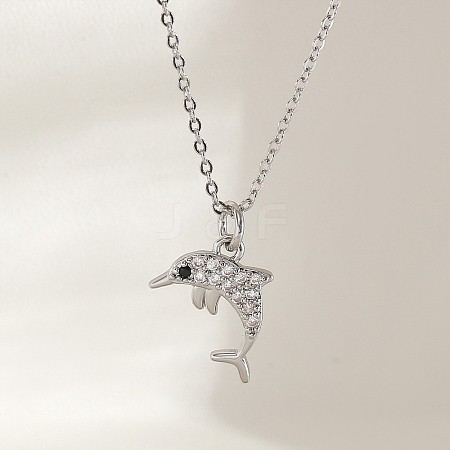 Ocean Summer Brass Pave Clear Cubic Zirconia Pendant Necklaces FS-WG82AA1-11-1