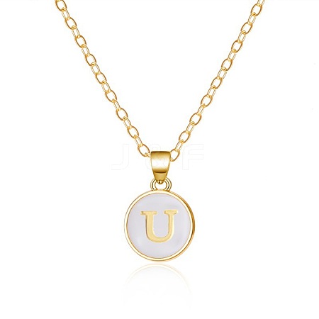 Alloy White Enamel Flat Round with Letter Pendant Necklaces FS-WG63565-21-1
