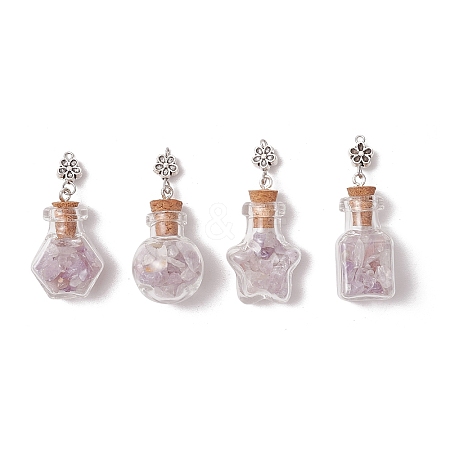 4Pcs 4 Styles Glass Bottle with Natural Amethyst Chip Inside Pendants PALLOY-JF03582-01-S-1