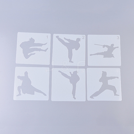  Jewelry Beads Findings Plastic Drawing Painting Stencils Templates, Kung Fu Theme, White, 130x130x0.3mm, 6pcs/set