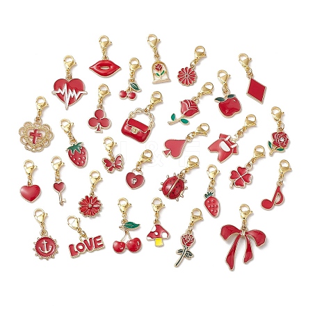 Valentine's Day Alloy Enamel Pendant Decorations HJEW-JM02938-03-1