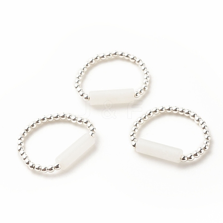 Natural White Jade Column Beaded Finger Ring with Synthetic Hematite RJEW-JR00461-02-1