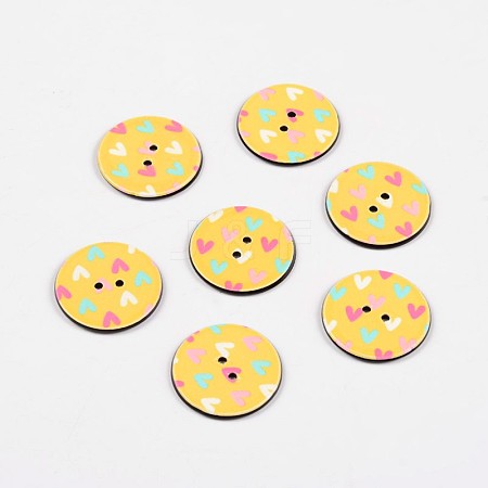 2-Hole Flat Round with Heart Pattern Acrylic Buttons BUTT-F055-03A-1