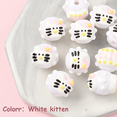 10Pcs Hand Painted Acrylic with Enamel Beads MACR-YW0003-28E-1
