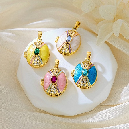 Brass Enamel Locket Pendants KK-F923-01G-1