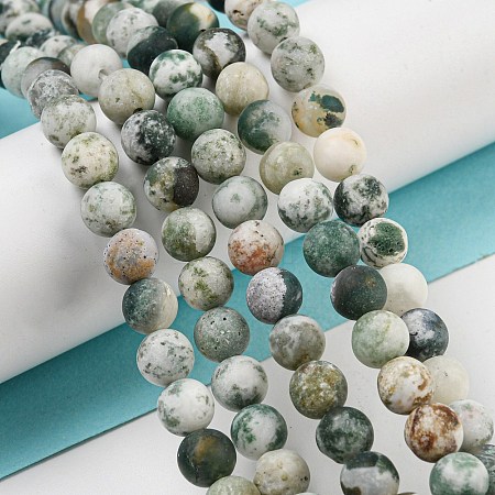 Natural Tree Agate Frosted Agate Round Gemstone Beads Strands G-O151-01-6mm-1