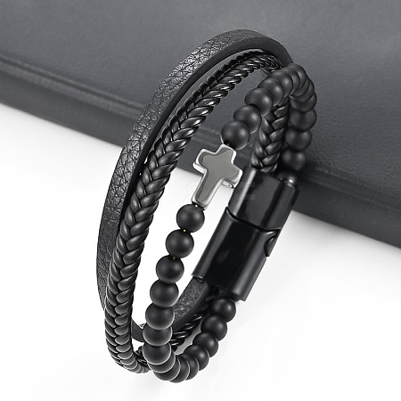 Leather Cord Multi-starand Bracelet PW-WG46246-04-1