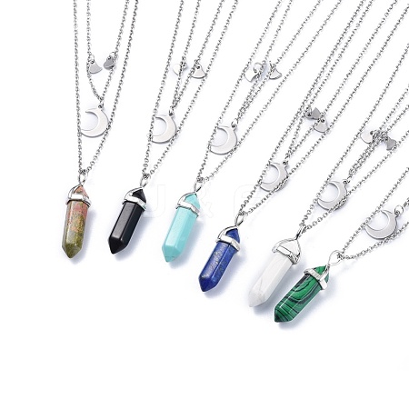 Natural & Synthetic Mixed Stone Pendant Tiered Necklaces NJEW-JN02414-1
