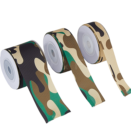 3 Rolls 3 Sizes Camouflage Polyester Grosgrain Ribbon AJEW-WH0695-025-1
