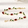 Leaf Brass Micro Pave Cubic Zirconia Link Chain Bracelets for Women LS-BJEW-D455-01G-04-2