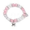 2Pcs 10mm Round Blue Cat Eye & Pink Cat Eye & Faceted Glass Beaded Stretch Bracelet Sets for Lover BJEW-JB10325-01-3