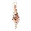 3Pcs 3 Styles Electroplated Natural Quartz Crystal Copper Wire Wrapped Pendants PALLOY-JF02586-07-3