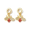 Brass Pave Clear Cubic Zirconia Bee European Dangle Charms KK-K293-73G-1