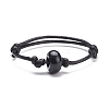 Natural Black Agate(Dyed) Disc Beaded Cord Bracelet BJEW-JB07686-03-1