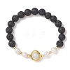 Natural Lava Rock & Baroque Pearl & Non-magnetic Synthetic Hematite Beaded Stretch Bracelets for Women BJEW-JB14023-3