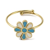 Ion Plating(IP) Flower 304 Stainless Steel Enamel Ring RJEW-A038-18G-04-2