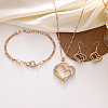 Heart Alloy Crystal Rhinestone Pendant Necklace & Dangle Earring & Link Bracelet Sets FS-WGED074-01-4
