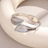 304 Stainless Steel Crystal Rhinestone Leaf Open Hinged Cuff Bangles for Women SA-CBA48C7-01P-1