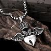 Rock Punk 316L Surgical Stainless Steel Angel Wing with Heart Pendant Necklaces For Men NJEW-BB01309-2