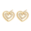 Brass Micro Pave Clear Cubic Zirconia Heart Stud Earrings EJEW-F400-28A-G-4