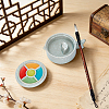 Column with Bamboo Pattern Porcelain Inkslab with Brush Holder AJEW-WH0709-414-4