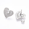 Heart Brass Pave Clear Cubic Zirconia Stud Earrings EJEW-M258-32P-2