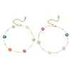 Brass & Glass Beaded Flower Link Chains Anklets AJEW-AN00730-2