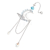 Natural Aquamarine Chips & Brass Moon & 304 Stainless Steel Butterfly Suncatcher HJEW-TA00449-02-3