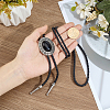 1Pc Alloy & Acrylic Imitation Synthetic Turquoise Oval Pendant Black PU Leather Cord Boho Tie Lariat Necklaces NJEW-GF0001-22-3