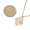 Brass Macrame Pouch Natural Rose Quartz Inside & 304 Stainless Steel Pendant Necklaces for Women NJEW-JN05607-02-5