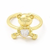 Glass Bear with Heart Open Cuff Ring KK-A180-39G-2