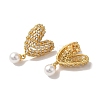 Rack Plating Brass Micro Pave Clear Cubic Zirconia & ABS Plastic Pearl Dangle Stud Earrings for Women EJEW-G403-10G-2