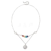 Chakra Gemstone Chip Beaded & Alloy Sun Moon Star Planet Pendant Brass Cable Chain Necklaces for Women NJEW-JN05794-5