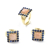 Natural Sunstone & Lapis Lazuli Rectangle Adjustable Ring RJEW-B030-01A-06-1