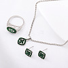 Rhombus Alloy Rhinestone Pendant Necklaces & Stud Earrings & Rings Sets FS-WGFED7A-06-1