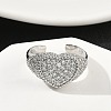 Heart Brass Micro Pave Cubic Zirconia Cuff Rings for Women RJEW-A069-11P-01-2