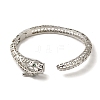 Brass Pave Clear & Green Cubic Zirconia Leopard Open Cuff Bangle for Women BJEW-K246-20D-P-2