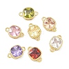 Brass Pave Cubic Zirconia Square Connector Charms KK-P348-06G-1