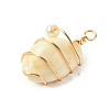 Natural Cowrie Shell Copper Wire Wrapped Pendants PALLOY-TA00196-01-4