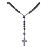 Natural Lava Rock & Synthetic Hematite Rosary Bead Necklaces NJEW-JN04460-5
